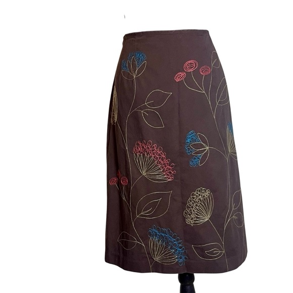 Boden Brown Multi Color Embroidered Floral A-Line Skirt Women’s 8L - Picture 2 of 7